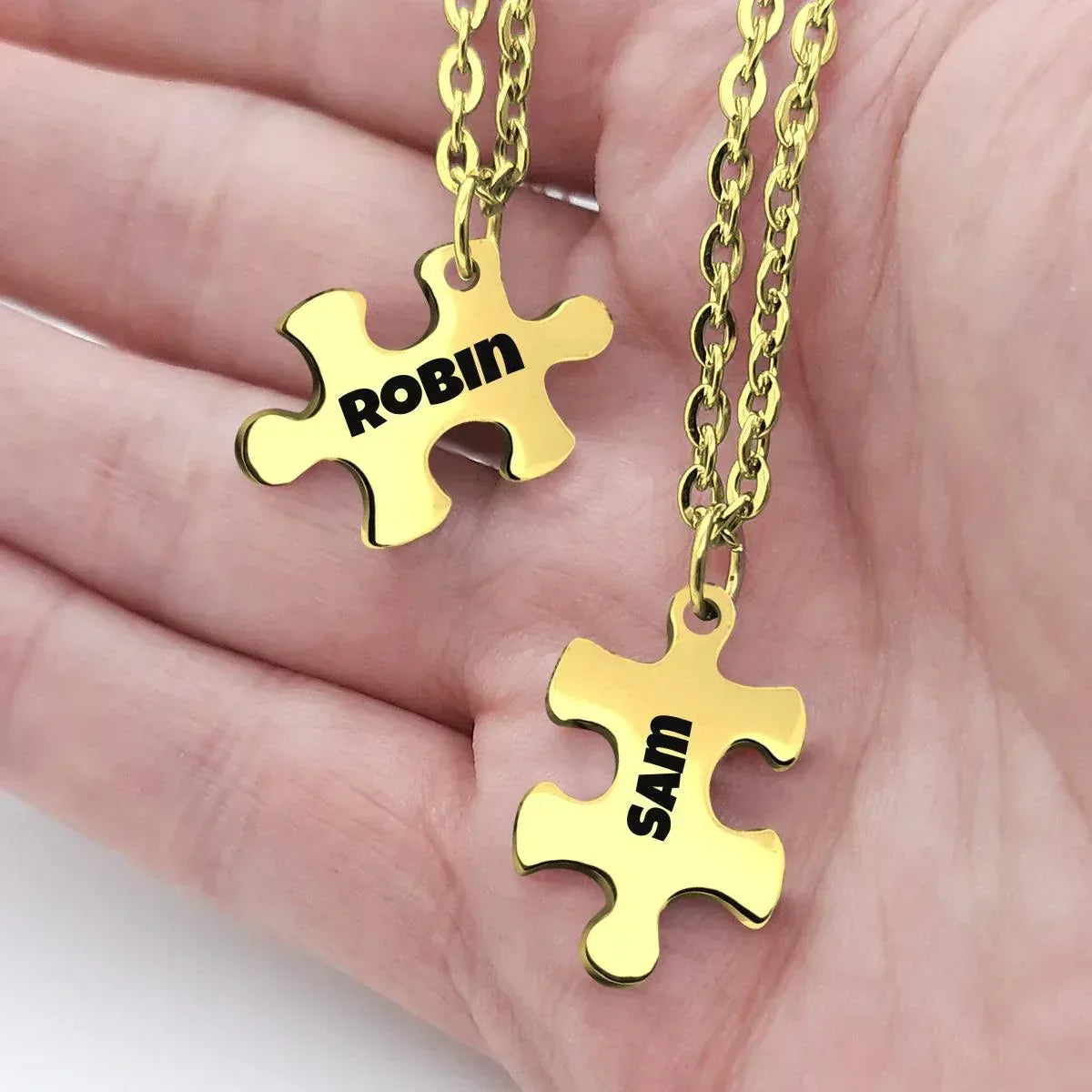 Personalized Puzzle Piece Necklace Set | Custom Name Matching Gift