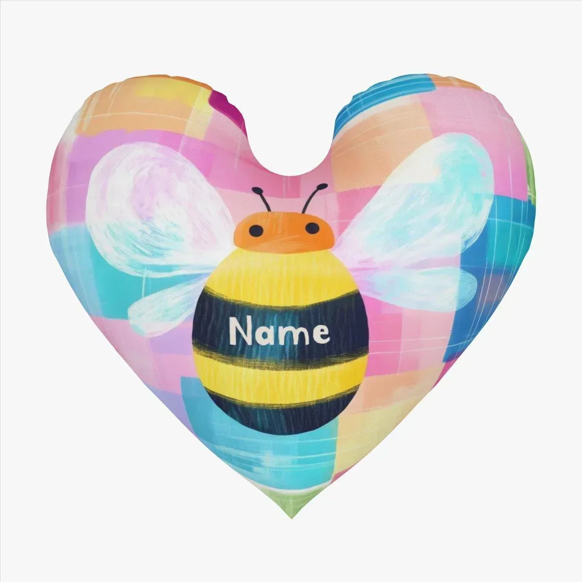 Personalized Bee Heart Pillow | Custom Name | Pastel Rainbow Plush Cushion Gift