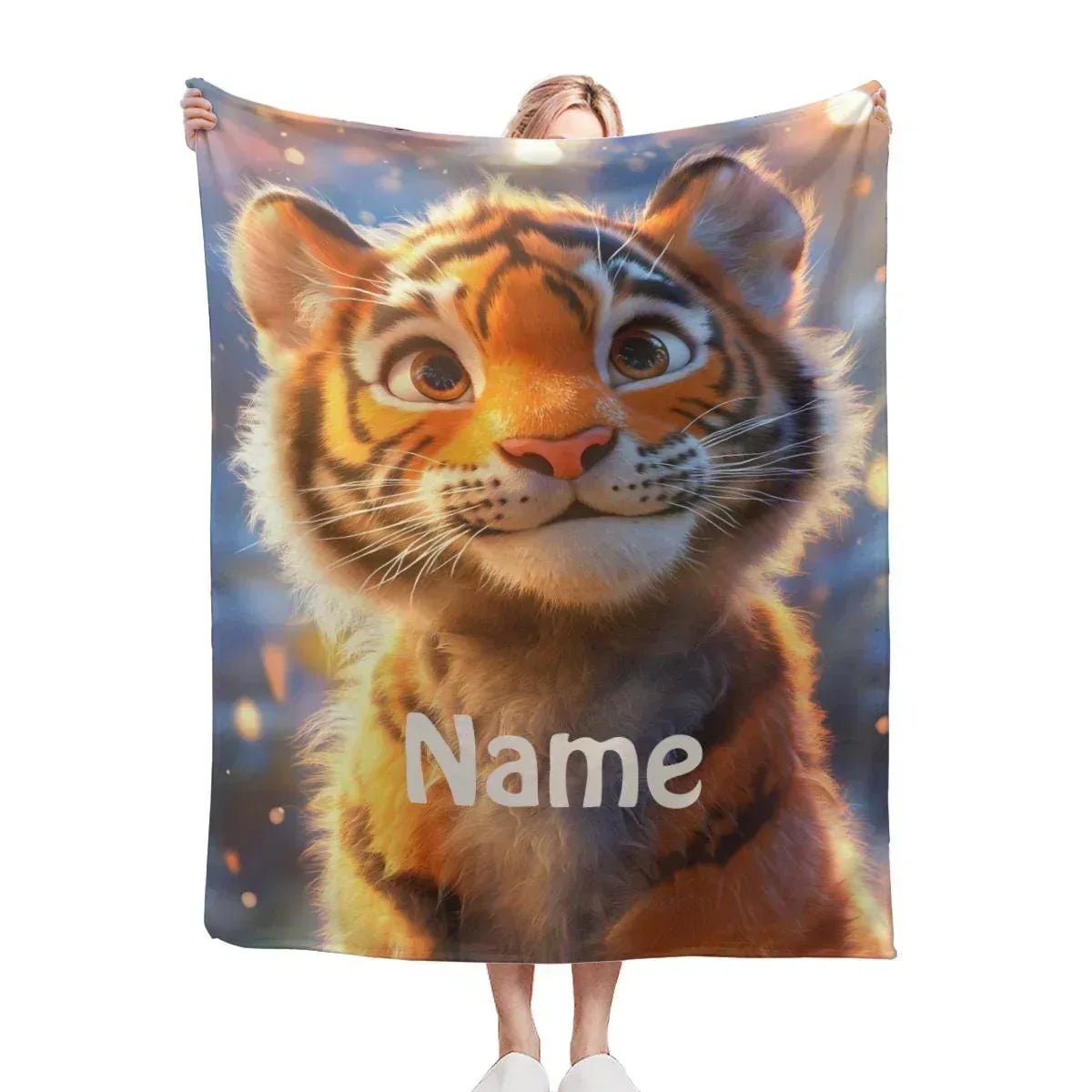 Personalized Tiger Blanket | Custom Name | Orange Tiger Cub Jungle Fleece Throw Gift