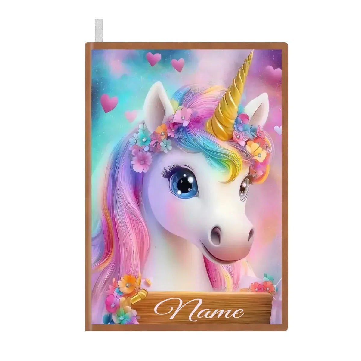 Personalized Unicorn Notebook | Custom Name | Pastel Rainbow Unicorn Floral Crown Heart A5 PU Leather Journal Gift