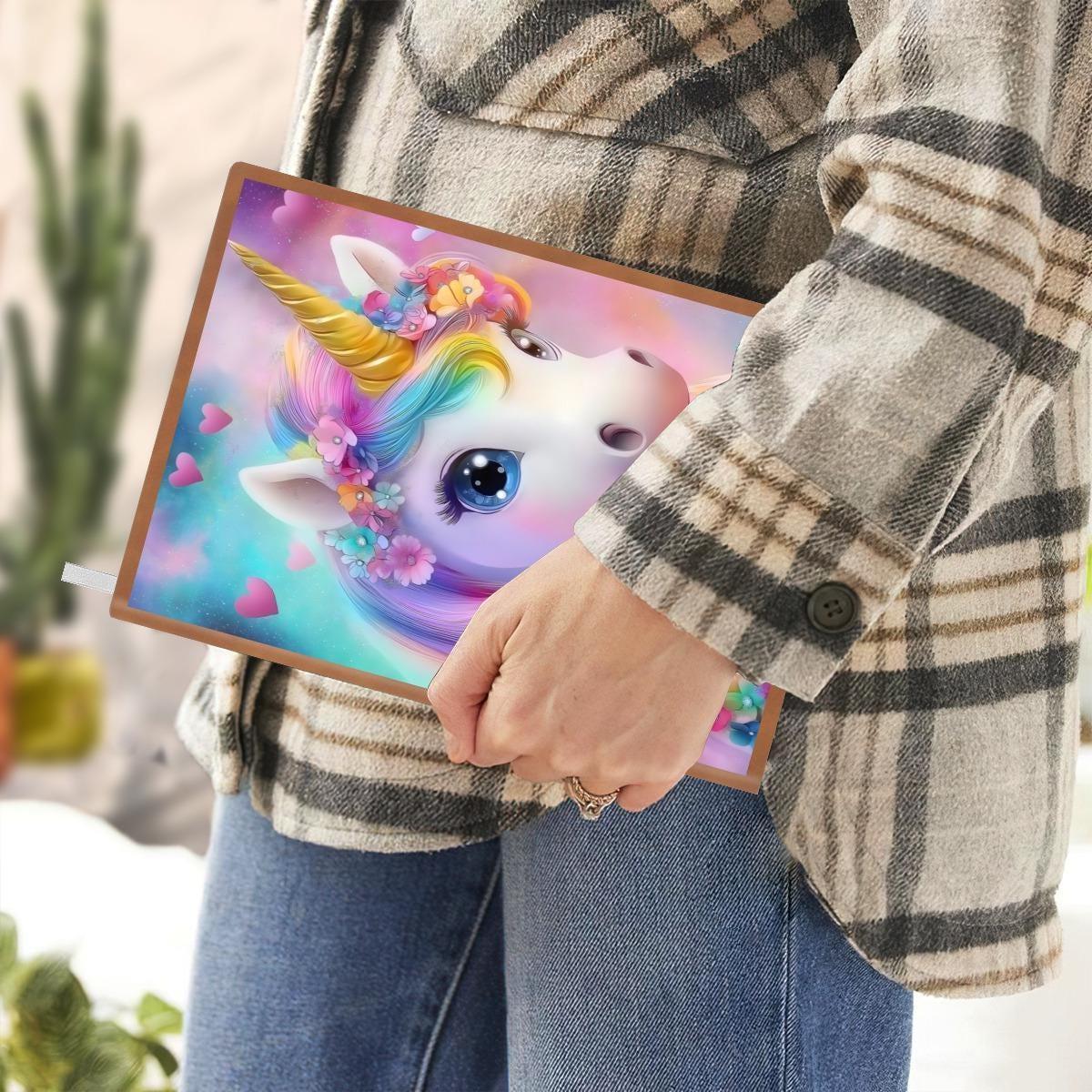 Personalized Unicorn Notebook | Custom Name | Pastel Rainbow Unicorn Floral Crown Heart A5 PU Leather Journal Gift