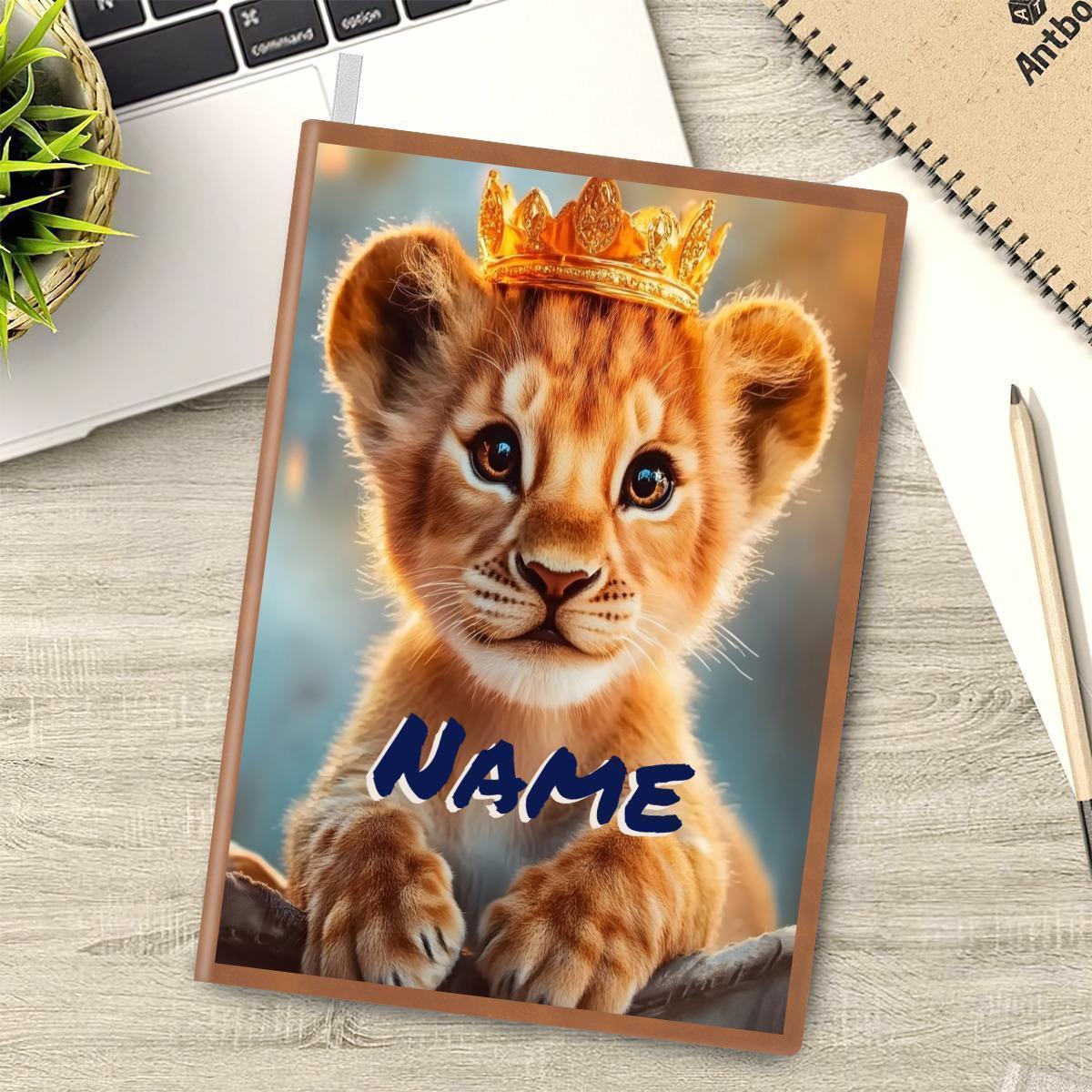 Personalized Lion Cub Notebook | Custom Name | Golden Crown Baby Lion A5 Journal Gift for Kids