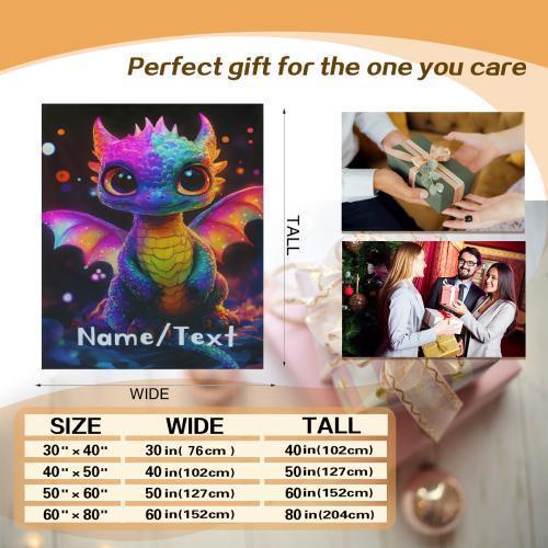Personalized Rainbow Dragon Blanket | Custom Name | Glowing Black 310gsm Fleece Throw Gift