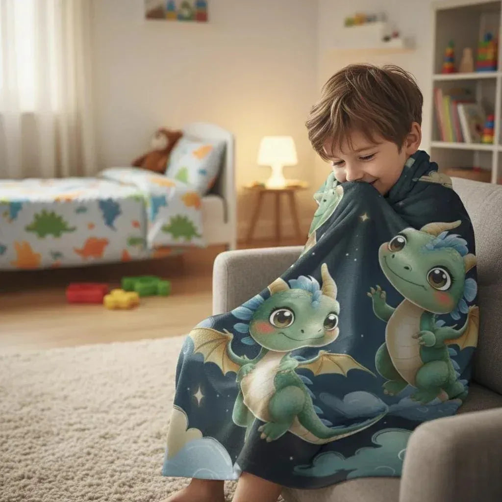 Personalized Green Dragon Blanket | Custom Name | Starry Night Fleece Throw