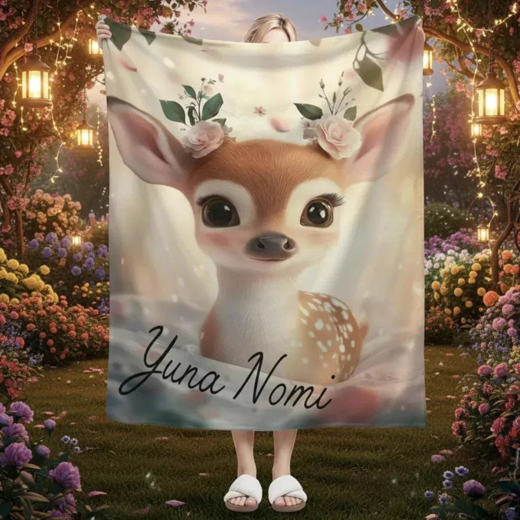 Personalized Deer Blanket | Custom Name | Christmas Wedding Floral Fawn Gift