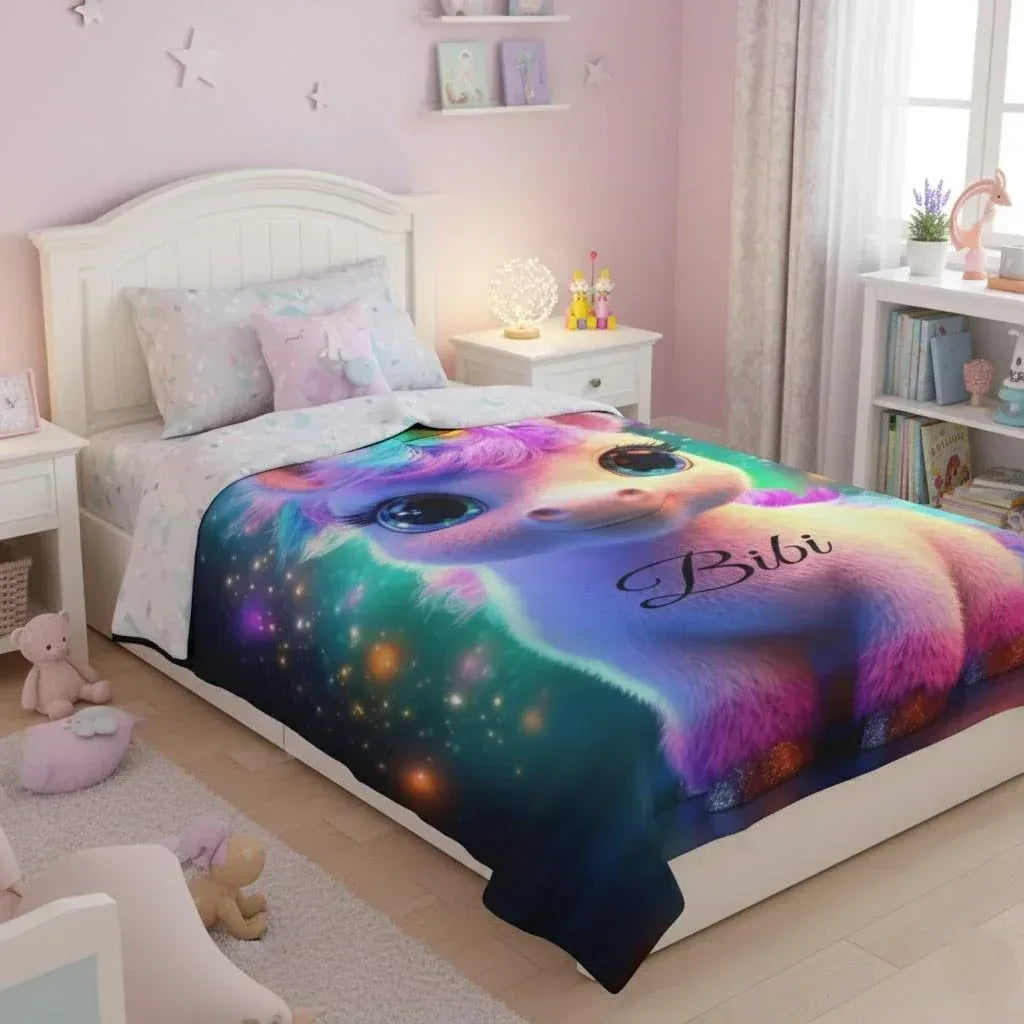Personalized Cosmic Unicorn Blanket | Custom Name | Rainbow Galaxy Fleece Throw Gift