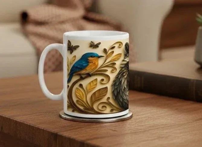 Whimsical Raccoon Mug | 3D Quilling Art Style | Woodland Animal Coffee & Tea Ceramic Gift