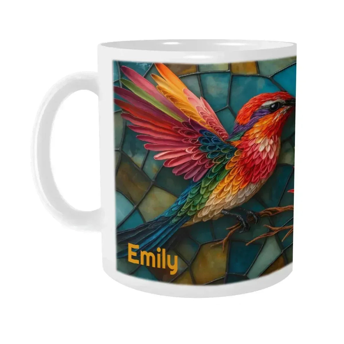 Personalized Stained Glass Hummingbird Mug | Custom Name | Bohemian Ceramic Coffee Tea Cup Gift