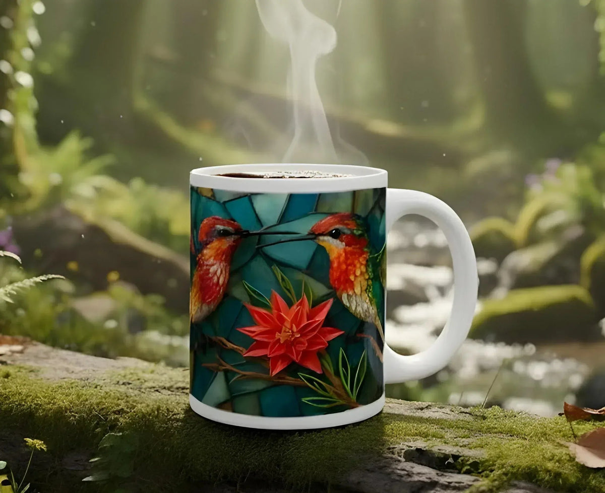 Personalized Stained Glass Hummingbird Mug | Custom Name | Bohemian Ceramic Coffee Tea Cup Gift