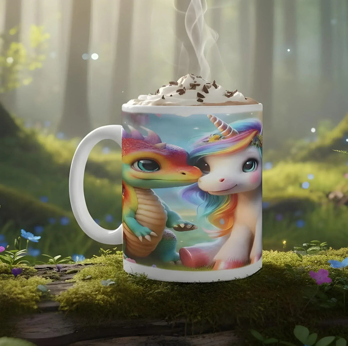 Personalized Unicorn Dragon Mug | Custom Name | Baby Rainbow Dragon & Unicorn Fantasy Ceramic Gift