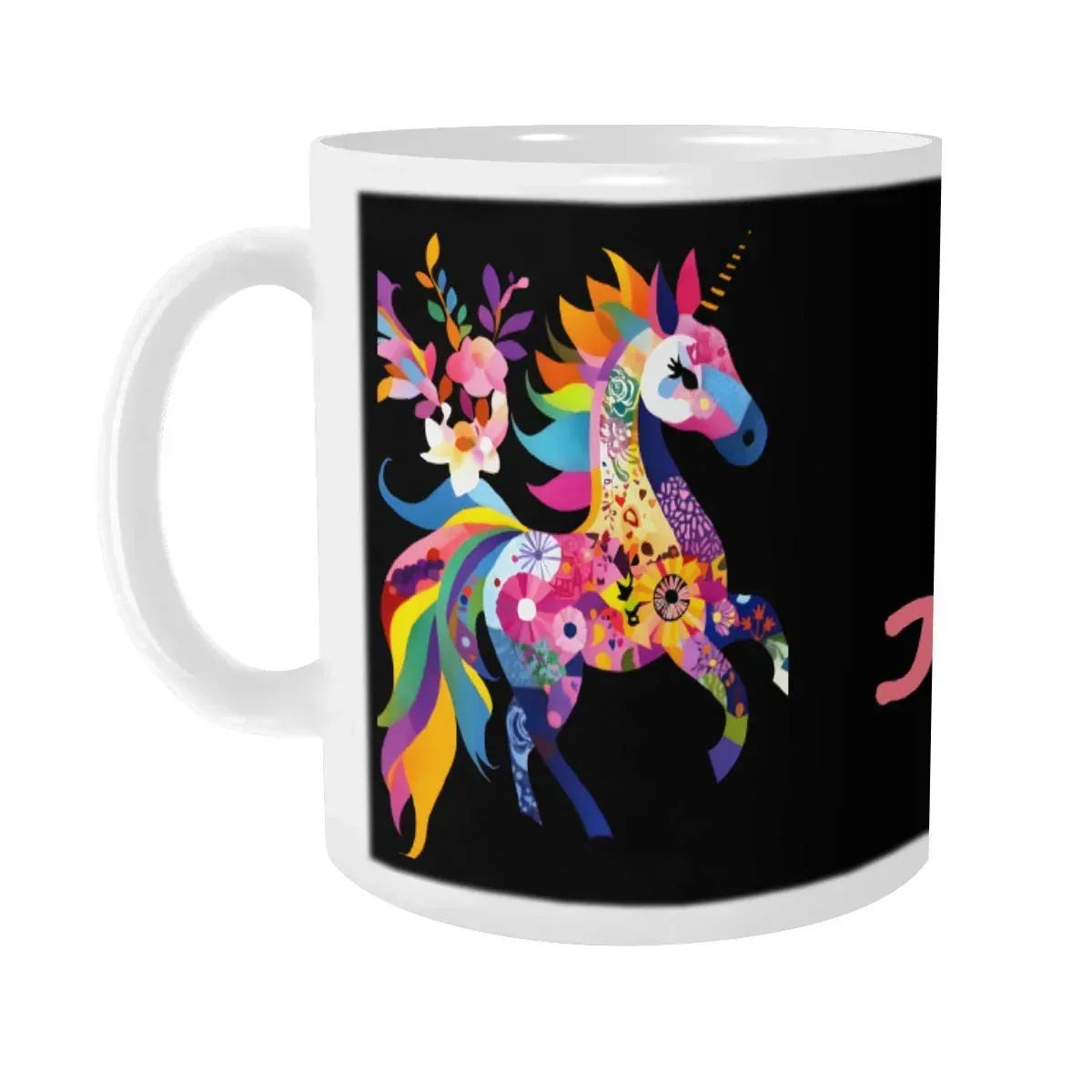 Personalized Rainbow Unicorn Mug | Custom Name | Black 11 oz Ceramic Coffee Tea Cup Gift