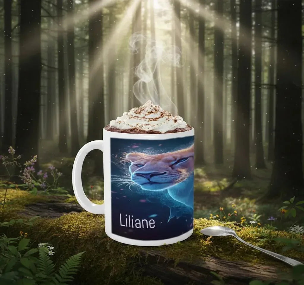 Personalized Cosmic Lioness Coffee Mug | Custom Name | 11 oz Ceramic Gift