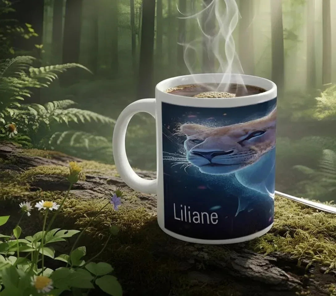 Personalized Cosmic Lioness Coffee Mug | Custom Name | 11 oz Ceramic Gift