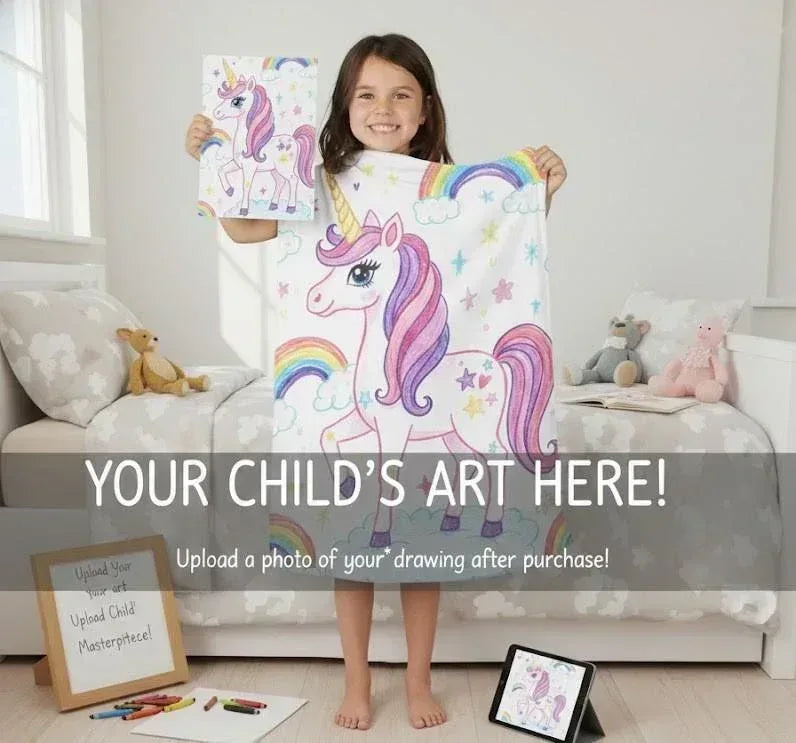 Personalized Picture Blanket | Custom Photo & Kids Drawing Art Fleece Throw Gift