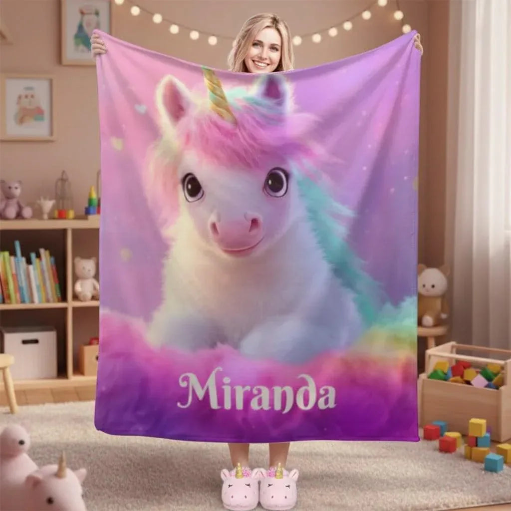 Personalized Unicorn Blanket | Custom Name | Pink Rainbow T21 Awareness Gift