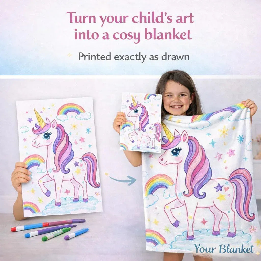 Personalized Picture Blanket | Custom Photo & Kids Drawing Art Fleece Throw Gift