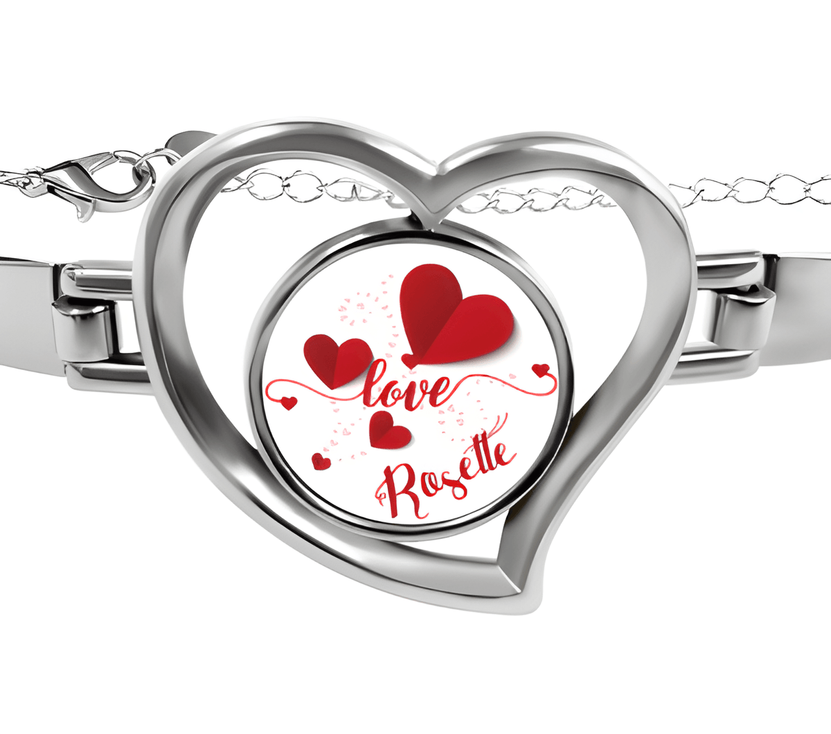 Personalized Name Heart Bangle Bracelet | Custom Name Love Charm in Open Heart | Silver