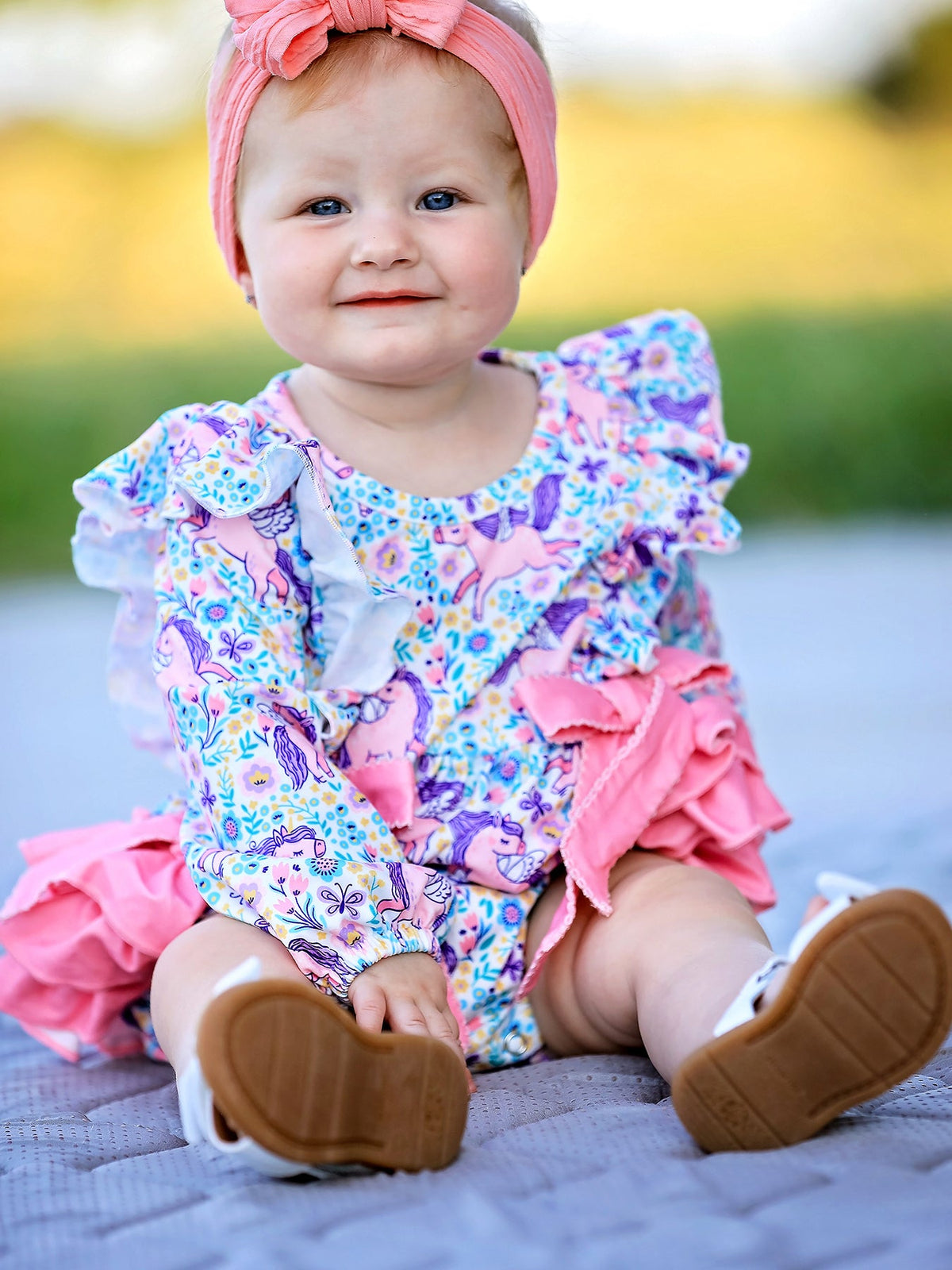 Rylee Faith Designs - Unicorn Floral Print Girls Long Sleeve Romper - alternate view 2