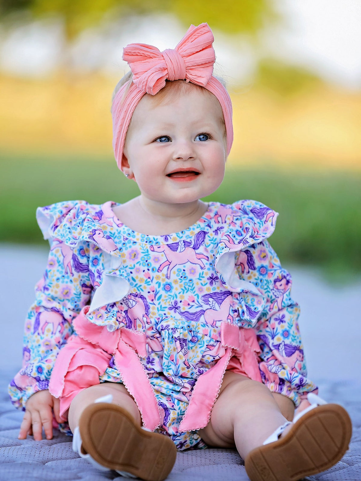 Rylee Faith Designs - Unicorn Floral Print Girls Long Sleeve Romper