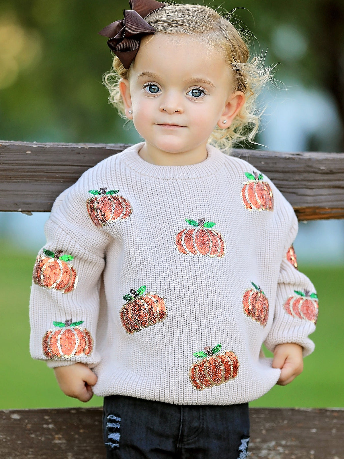Rylee Faith Designs - Thanksgiving Pumpkin Sequin Sweater – Beige, Perfect for Fall