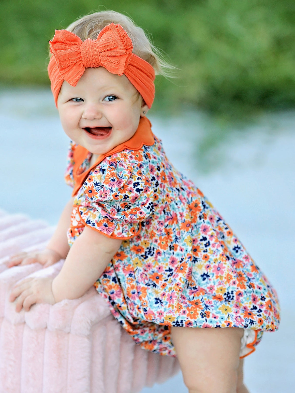 Rylee Faith Designs - Fall Floral Smocked Petals Collar Girls Bubble Romper - alternate view 4
