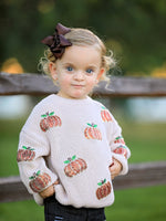 Rylee Faith Designs - Thanksgiving Pumpkin Sequin Sweater – Beige, Perfect for Fall - alternate view 3