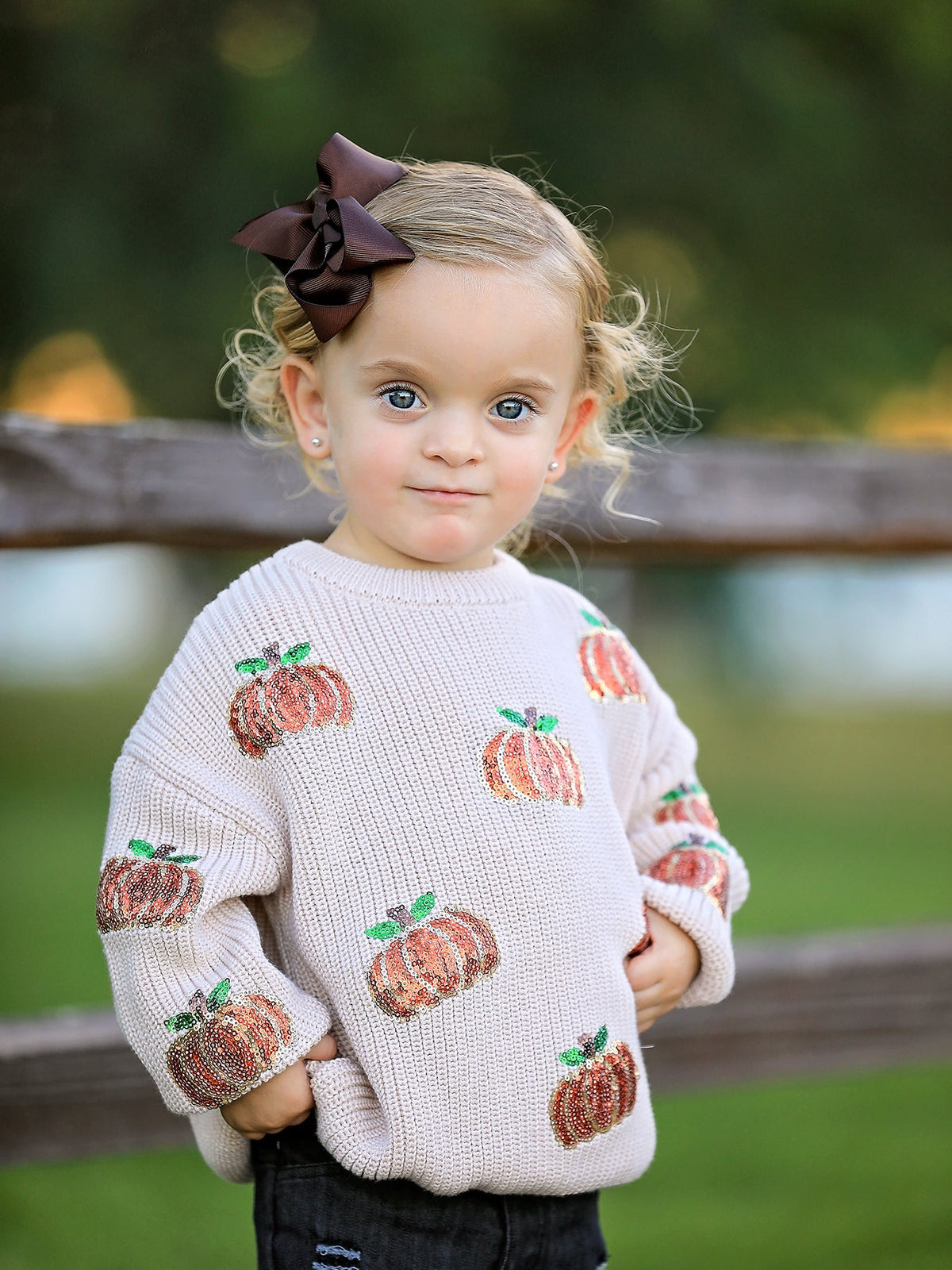 Rylee Faith Designs - Thanksgiving Pumpkin Sequin Sweater – Beige, Perfect for Fall - alternate view 3