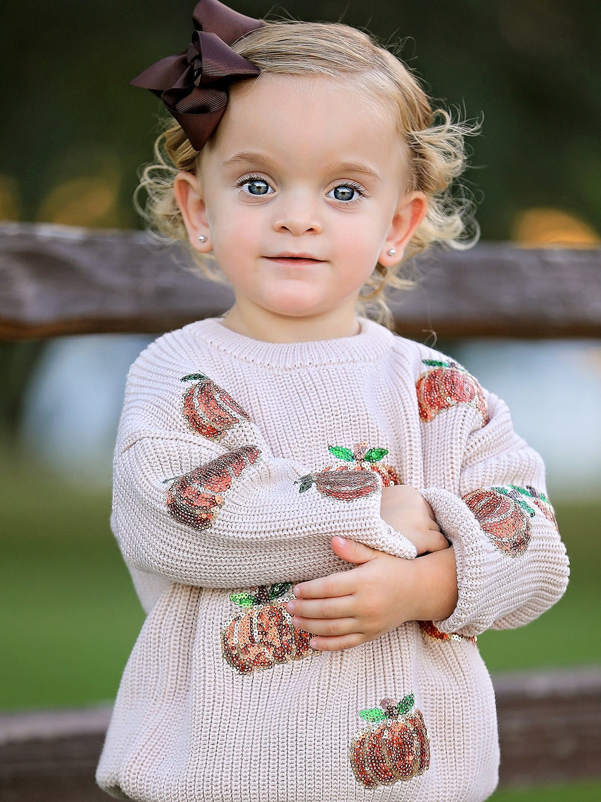 Rylee Faith Designs - Thanksgiving Pumpkin Sequin Sweater – Beige, Perfect for Fall - alternate view 4