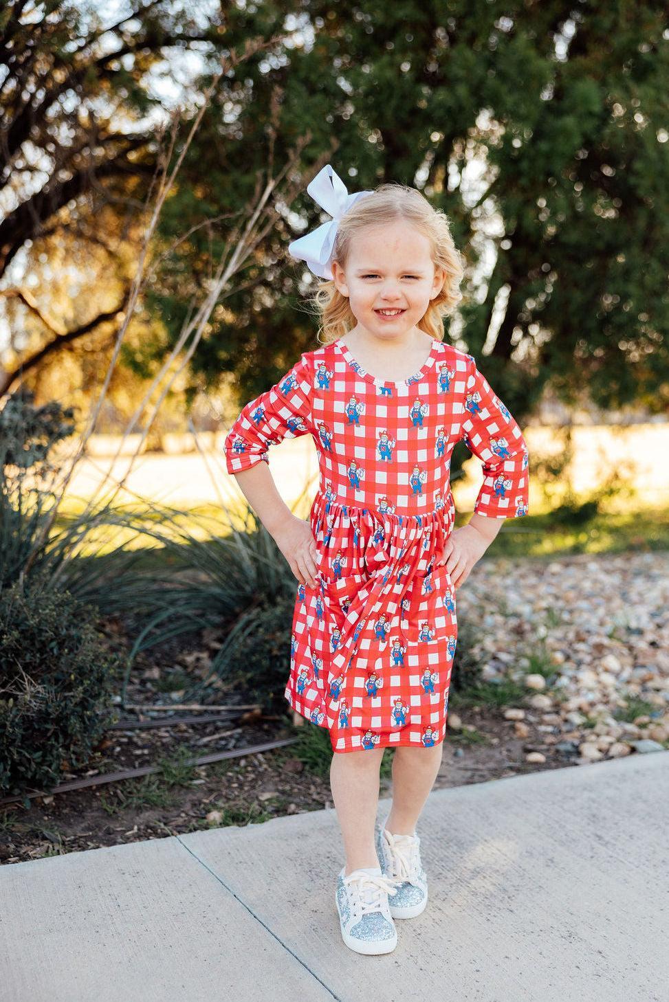 Nebraska Plaid Herbie Husker 3/4 Sleeve Pocket Twirl Dress - Image 2