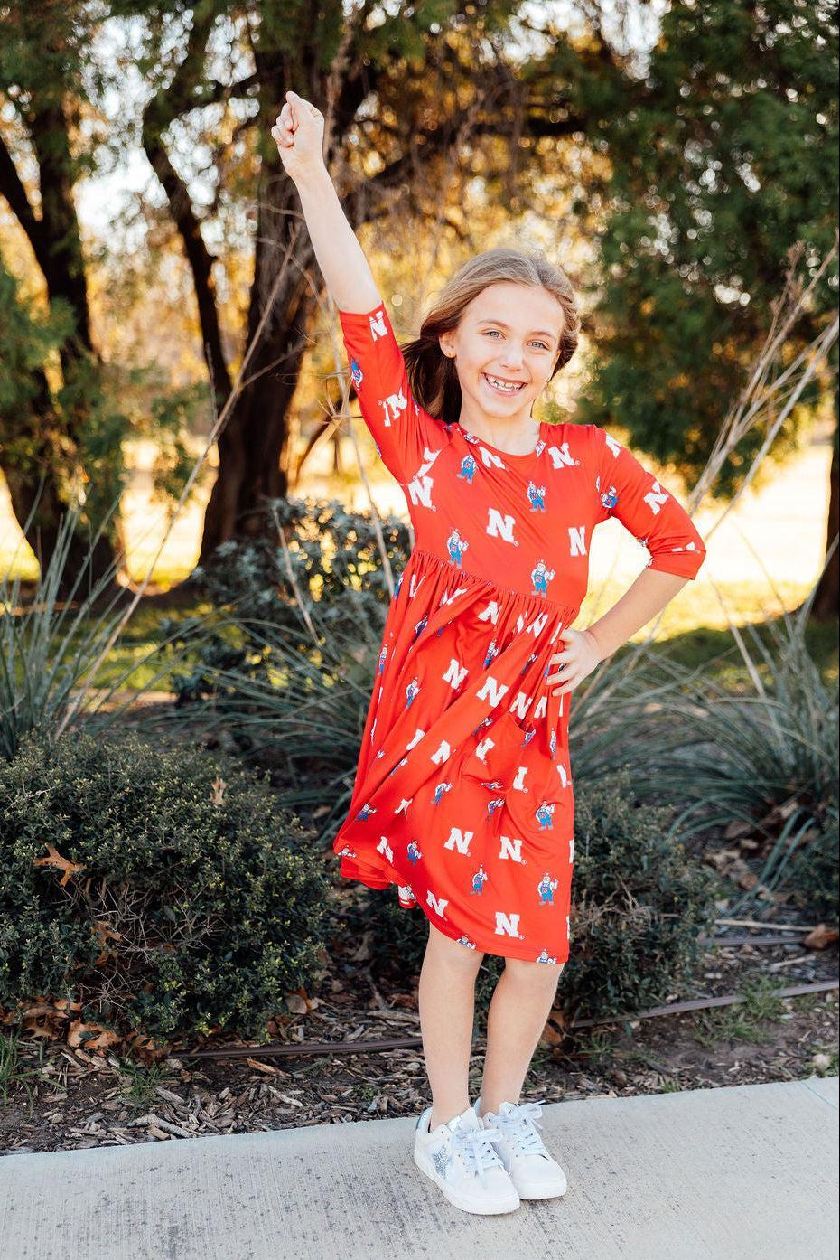 Nebraska Red Herbie Husker 3/4 Sleeve Pocket Twirl Dress - Image 2