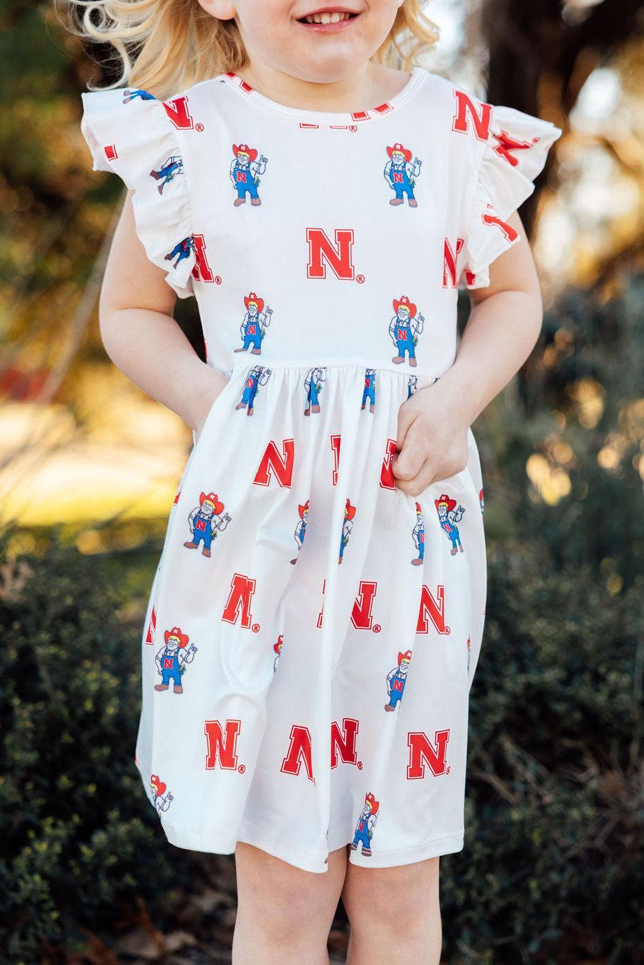 Nebraska White Herbie Husker Flutter Twirl Dress - Image 3