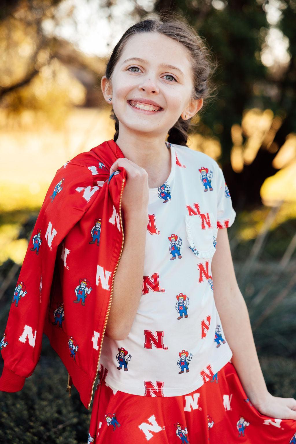 Nebraska White Herbie Husker Ruffle Pocket Tee - Image 2