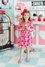Fluttering Hearts 3/4 Sleeve Ruffle Twirl Dress - Image 2