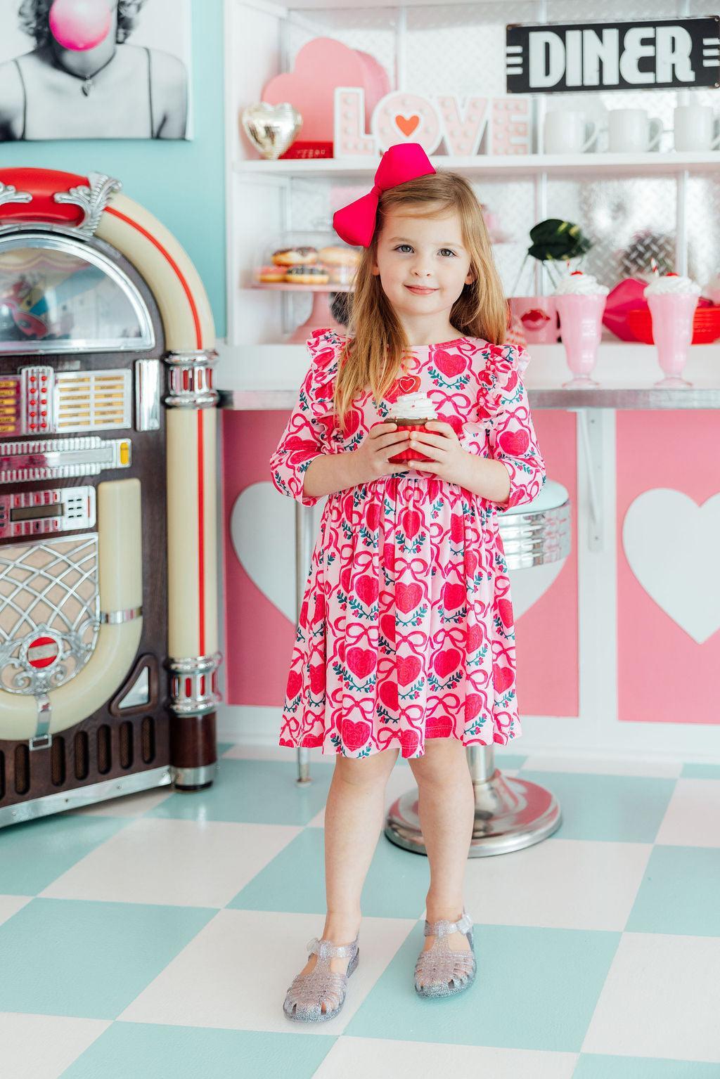 Fluttering Hearts 3/4 Sleeve Ruffle Twirl Dress - Image 2