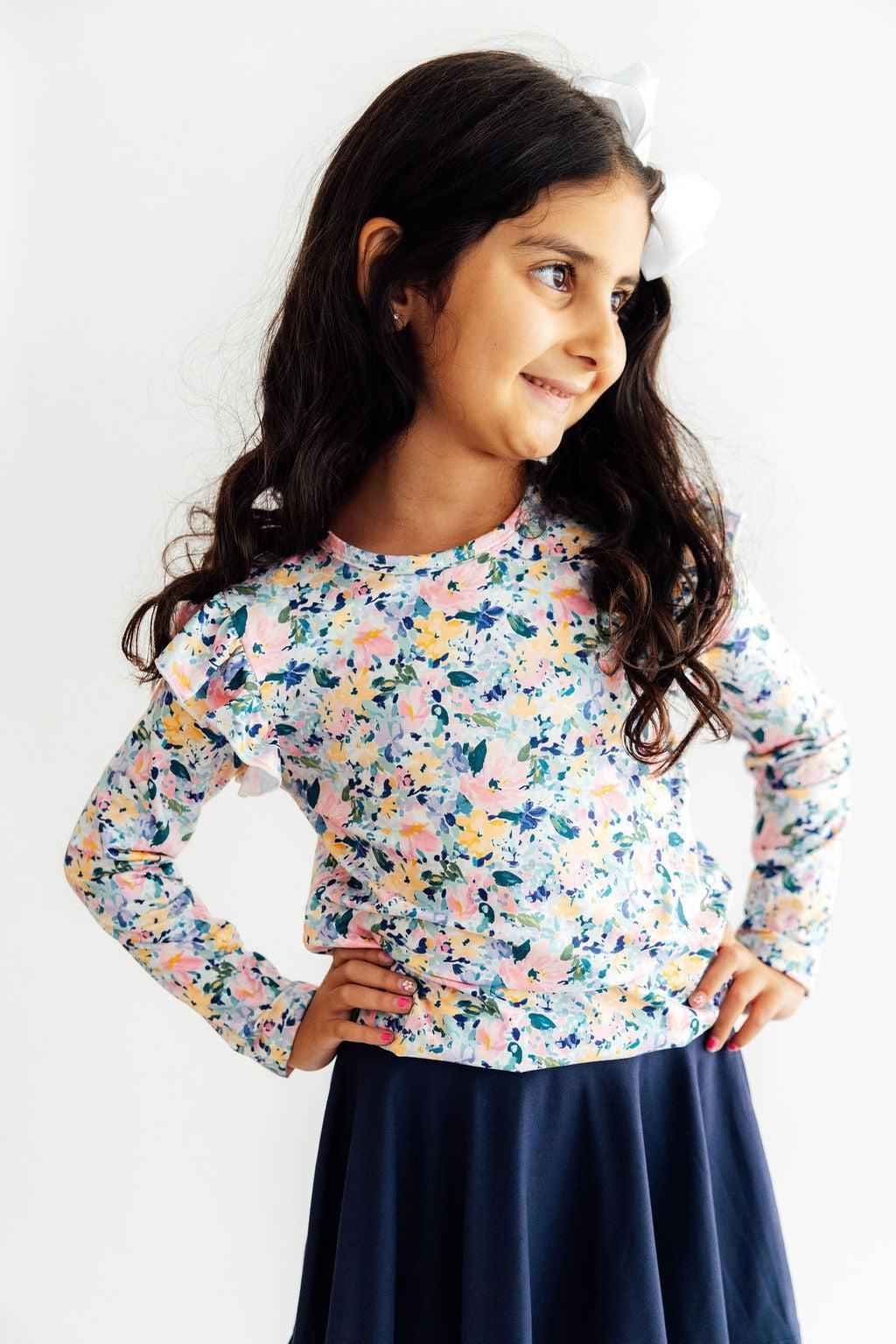 Fall Floral L/S Ruffle Tee