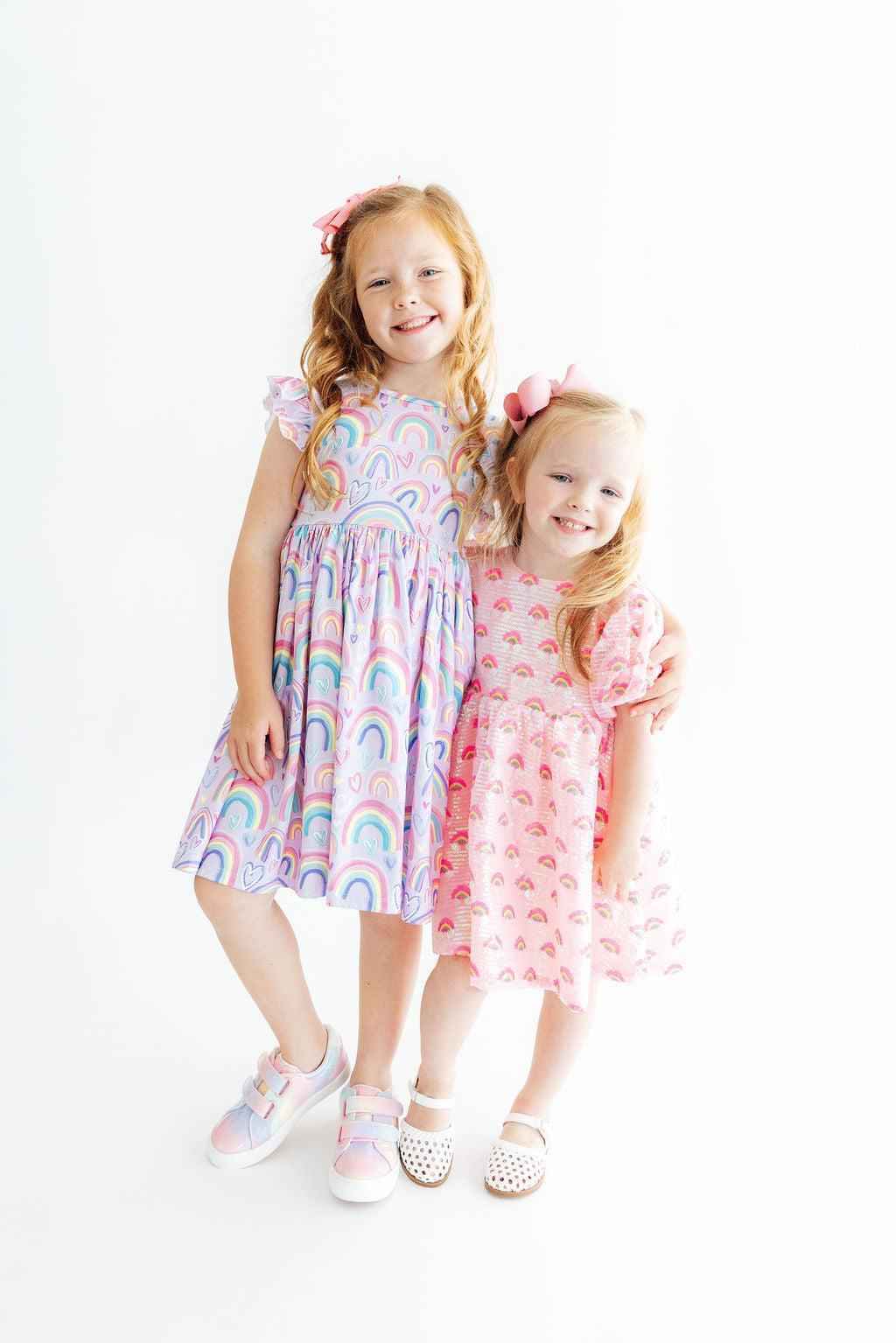 Pink Rainbow Puff Sleeve Sequin Dress