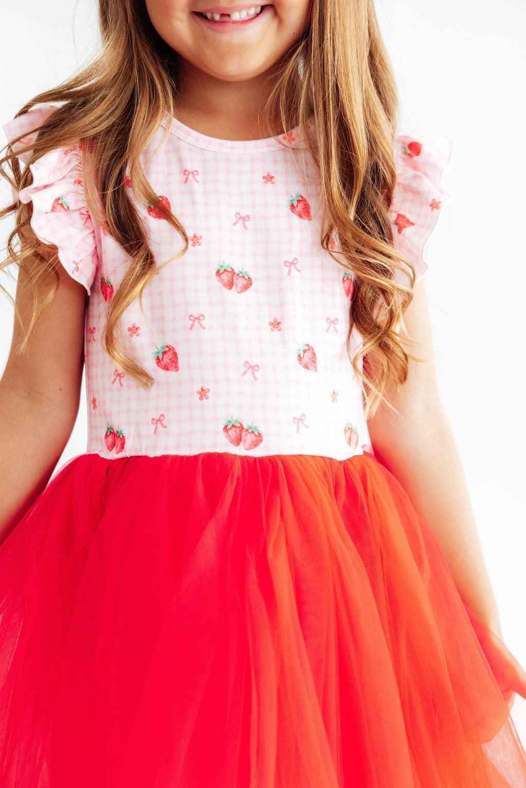 Summer Strawberries Flutter Sleeve Tutu Dress