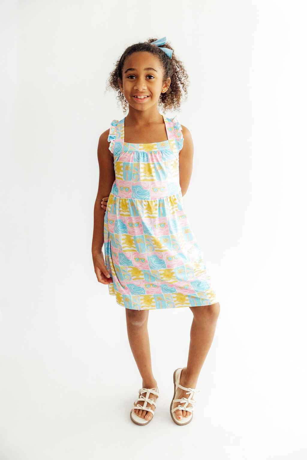 Tropical Summer Ruffle Cross Back Dress