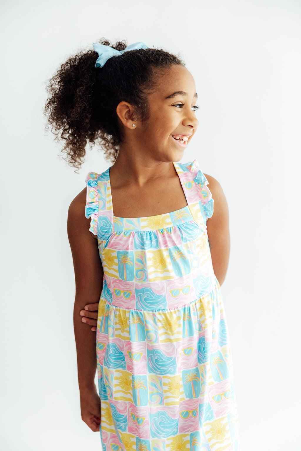 Tropical Summer Ruffle Cross Back Dress