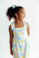 Tropical Summer Ruffle Cross Back Dress
