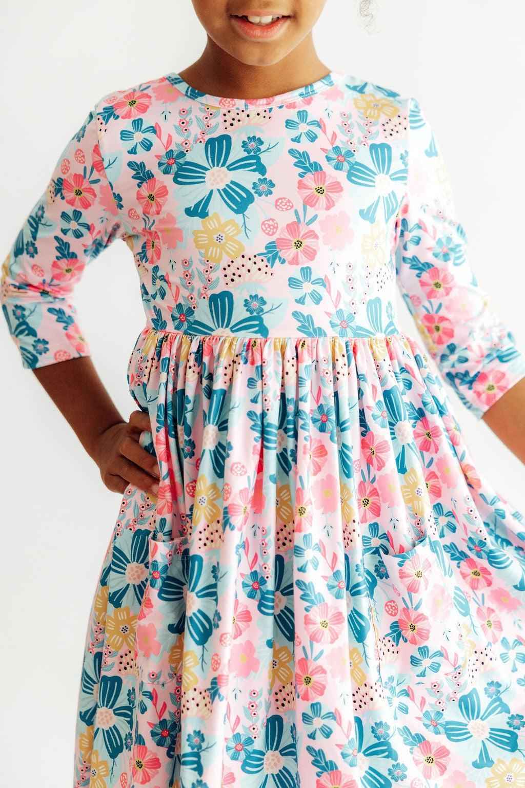 Floral Garden 3/4 Sleeve Pocket Twirl Dress