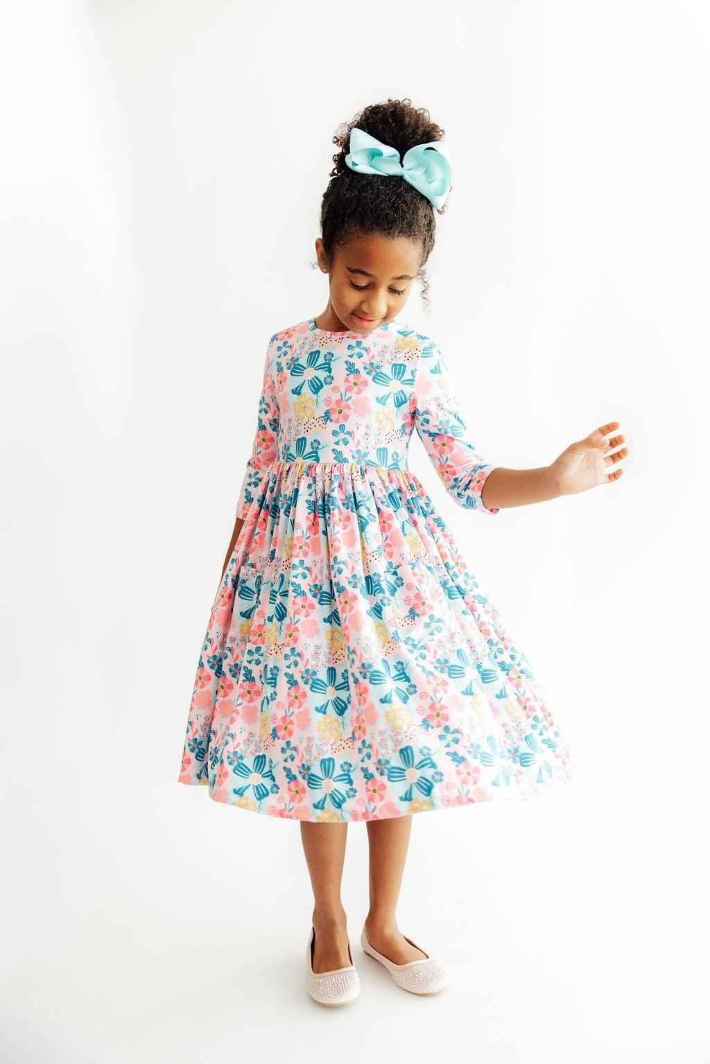 Floral Garden 3/4 Sleeve Pocket Twirl Dress