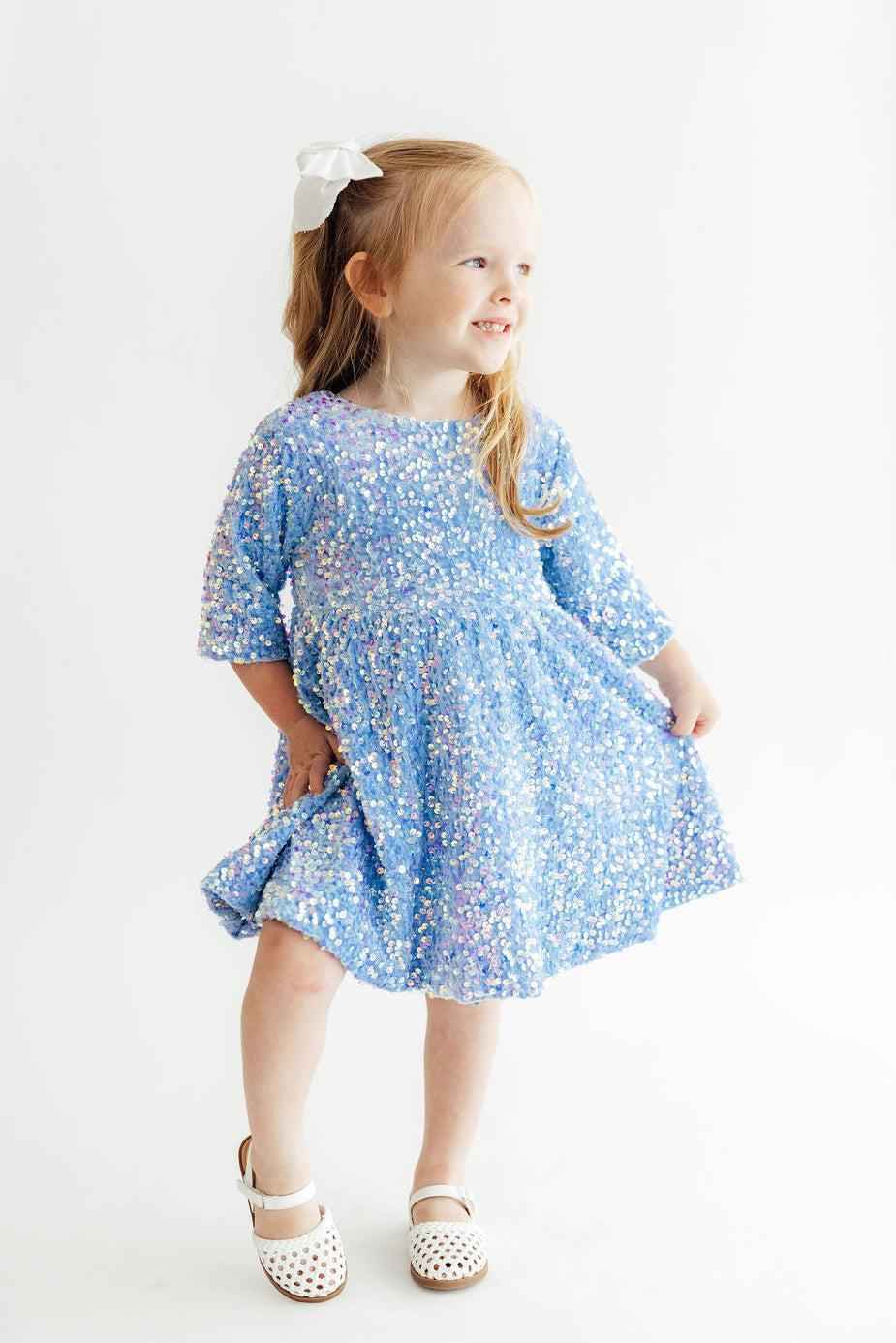 Light Blue Velvet Sequin Dress