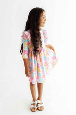 Colorful Carnations 3/4 Sleeve Ruffle Twirl Dress