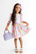 Colorful Carnations 3/4 Sleeve Ruffle Twirl Dress