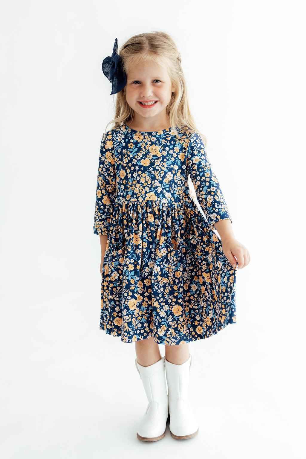 Marigold Moon 3/4 Sleeve Pocket Twirl Dress