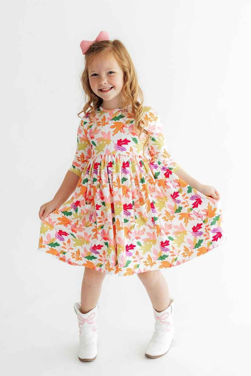 Falling Leaves 3/4 Sleeve Pocket Twirl Dress
