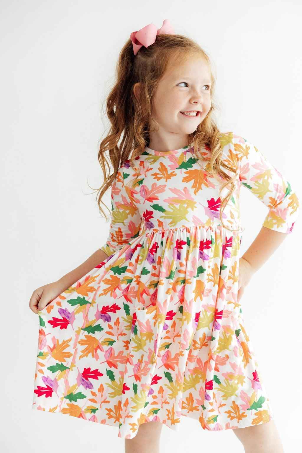 Falling Leaves 3/4 Sleeve Pocket Twirl Dress