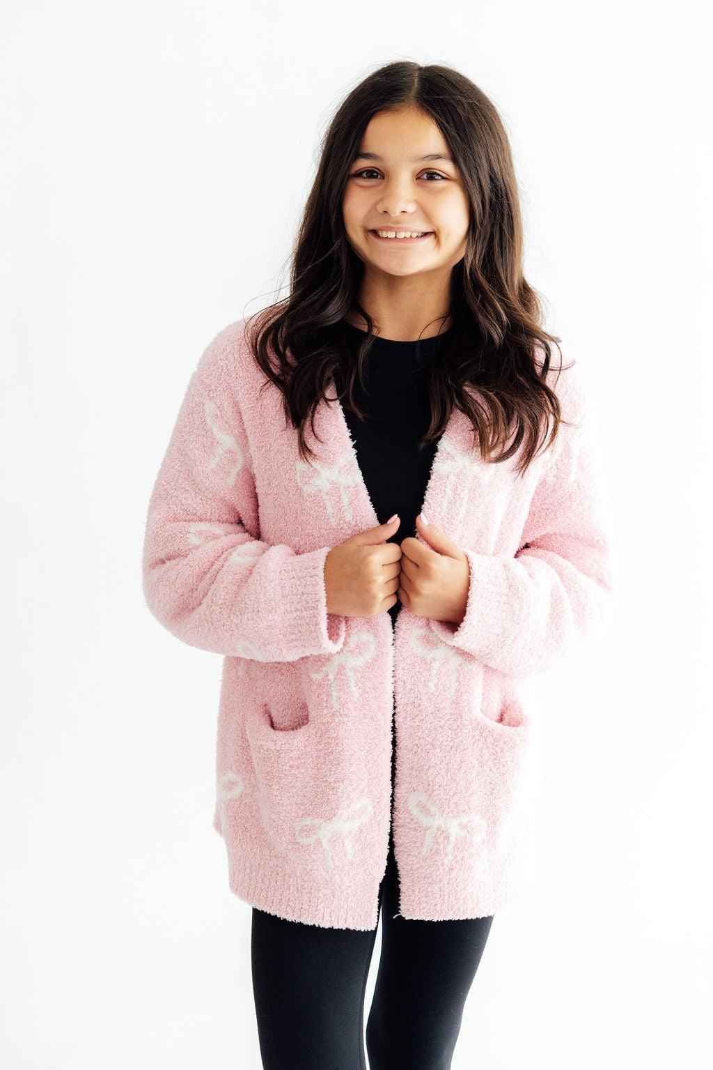 Light Pink/Coconut Bow Cozy Cardigan by Mila & Rose