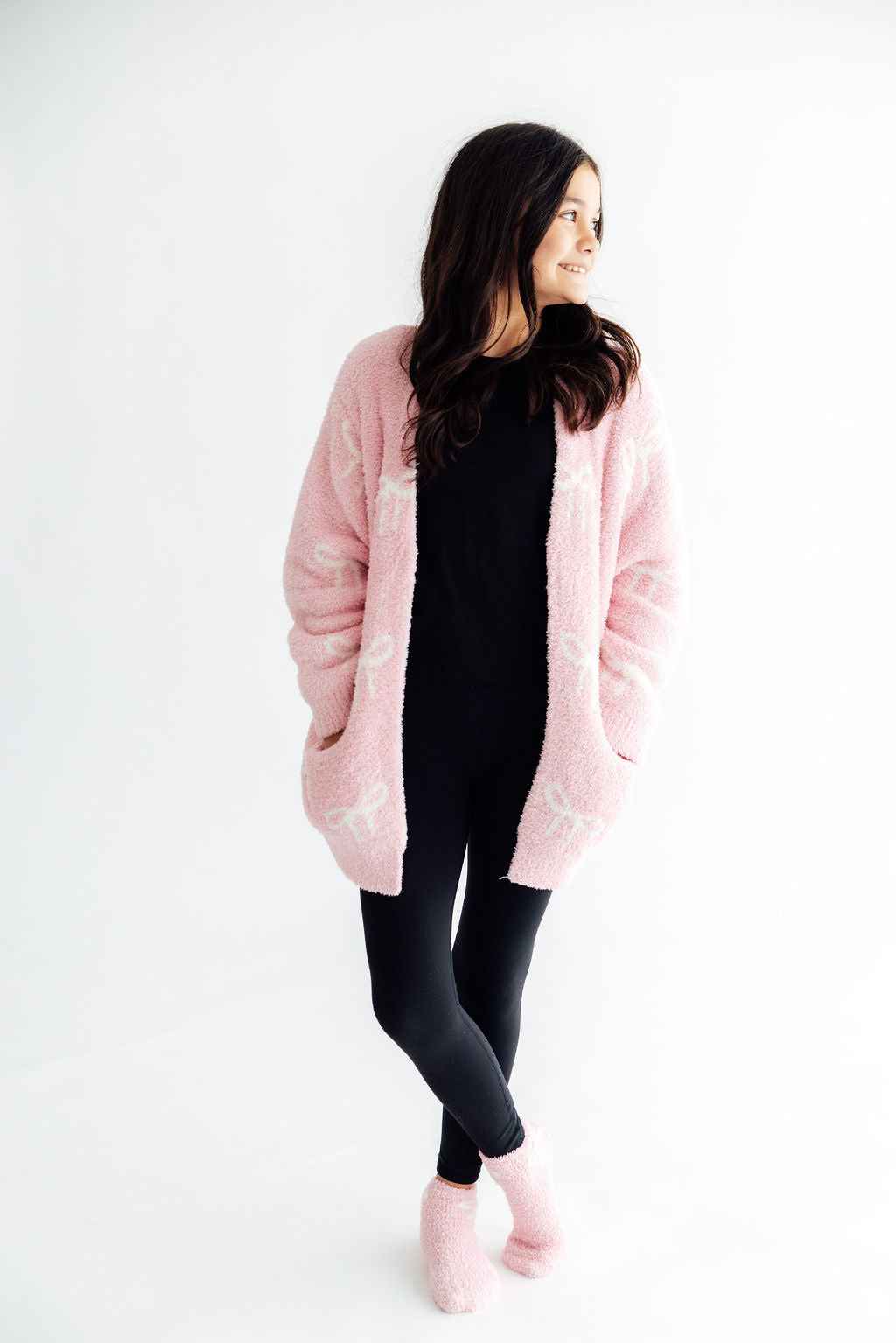 Light Pink/Coconut Bow Cozy Cardigan by Mila & Rose - alternate view 3